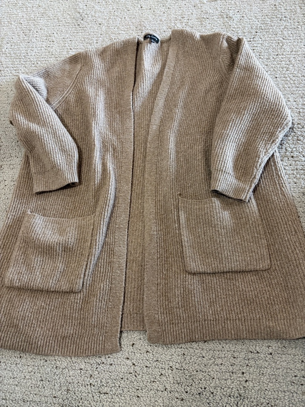 Pink Clover Tan Open-Front Knit Cardigan